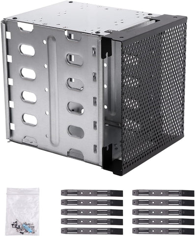 Stainless Steel Hard Drive Cage, 5.25" to 5X3.5" Rack SAS for Computer, Hard Driver Tray with Fan Space - Hard Drive Cage Adapter Rack Bracket(Silver)