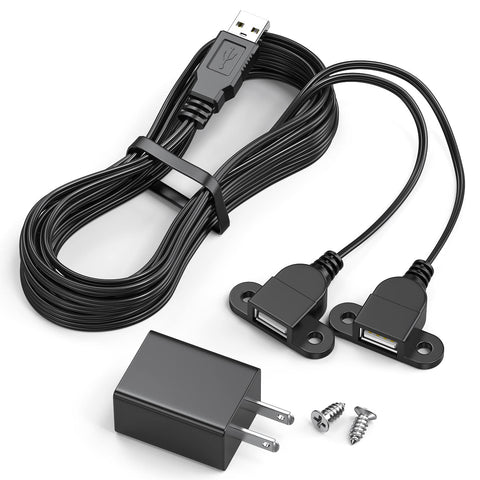 JUXINICE USB Charging Extension Panel Mount Cable,USB 2.0 Charging Port 1 to 2 Panel Mount with Screw Hole, Used for Furniture/Mobile Phones/Portable Power and More 5FT (USB Cable and Adapter)