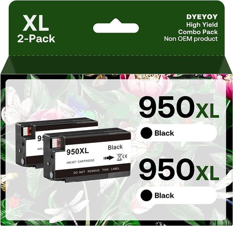 950XL Black Ink Cartridges Compatible for HP 950 XL Ink Replacement High Yield Use with OfficeJet Pro 8600 8610 8615 8620 8100 8630 8660 8640 8615 8625 276DW 251DW Printer (Black, 2 Pack)