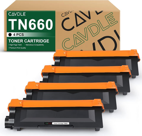 CAVDLE 4 Packs Compatible Toner Cartridge Replacement for Brother TN660 TN630 for use with Brother HL-L2300D HL-L2320D HL-L2340DW HL-L2360DW HL-L2380DW MFC-L2700DW MFC-L2720DW DCP-L2540DW