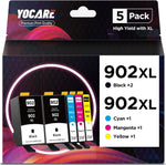 YOCARE,902 XL 5-Pack Ink Cartridges Compatible with HP 902XL 902 High Yield,Compatible with OfficeJet Pro 6978 6968 6958 6962 6970 6954 6960 6979 6950 Printer(2 Black,1 Cyan,1 Magenta,1 Yellow)