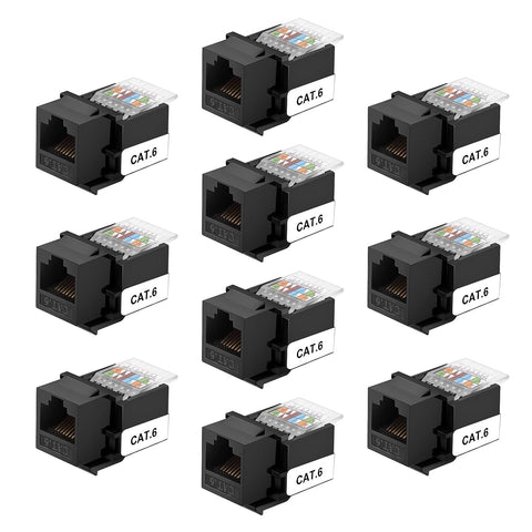 iGreely RJ45 Keystone Jack - 10Pack RJ45 CAT6/CAT5e Tool-Less No Punch Down Tool Required Gold Plated 10 GB Ethernet Cable Patch Panel Wall Plate (Black)