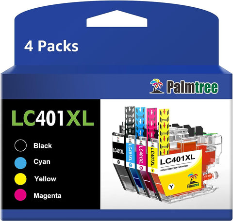 Palmtree LC401XL Compatible Ink Cartridge Replacement for Brother LC401 LC 401 LC401XL LC401 XL to use with Brother MFC-J1010DW MFC-J1012DW MFC-J1170DW Printer (4 High Yield Combo Pack)