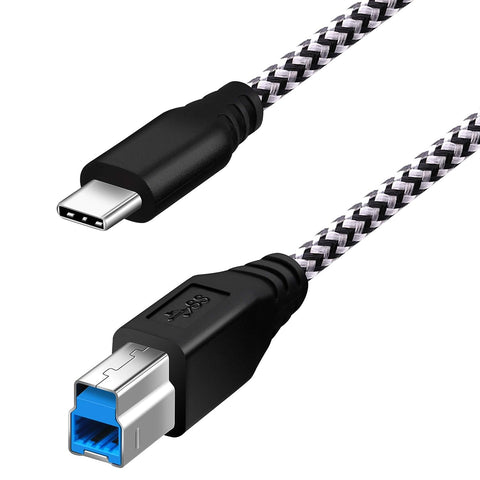 Fasgear USB C to USB B 3.0 Cable 6ft: USB 3.0 Type C to Type B Printer Cable Nylon Braided Compatible with Docking Station External Hard Drivers Scanner (Gray)