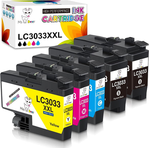 MS DEER Compatible LC3033 BK/C/M/Y Ink Cartridges Replacement for Brother LC3033XXL LC 3033 XXL LC3035 High Yield for MFC-J995DW MFC-J805DW MFC-J815DW Printer (2 Black 1 Cyan 1 Magenta 1 Yellow)5 Pack
