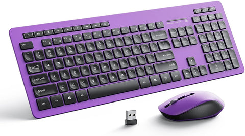 Purple Wireless Keyboard and Mouse Combo, seenda 2.4G Full-Sized Cute Keyboard Mouse with 14 Shortcut Keys, Cordless Silent Wireless Keyboard for Windows, Computer, Laptops, PC Desktop