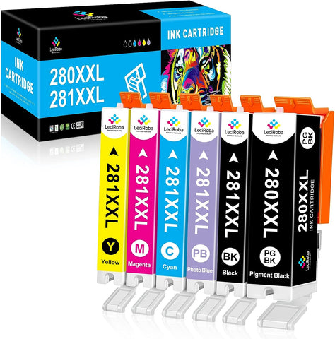 LeciRoba Compatible 280 281 Ink Cartridges Replacement for Canon PGI-280XXL CLI-281XXL 280 XXL 281 XXL Ink Cartridge (6 Combo Pack) for PIXMA TS9120 TS8320 TS8220 TS8120 Printer (PGBK/PB/BK/C/M/Y)