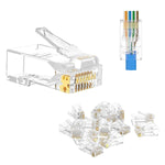 VCE RJ45 Cat6 Pass Through Connectors 50-Pack, Cat 6/Cat 5e RJ45 Ends Gold Plated for Solid or Stranded UTP Network Cable, UL Listed