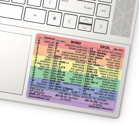 SYNERLOGIC Microsoft Word/Excel (for Windows) Reference Guide Keyboard Shortcut Sticker, Laminated, No-Residue Vinyl (Rainbow/Small, Pack of 10)