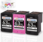 INKCLOUD Higher Yield 63XL Ink Cartridges Replacement for HP 63 Ink 63XL Work with HP OfficeJet 3830 4650 4655 5255 5258 Envy 4520 4512 4513 4516 DeskJet 1112 3630 2132 Printer(2 Black, 1 Tri-Color)