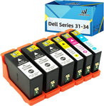 Intactech 6 Pack Compatible Dell Series 31 32 33 34 Ink Cartridges Work for Dell V525w V725w Printer (3 Black, 1 Cyan, 1 Magenta, 1 Yellow)