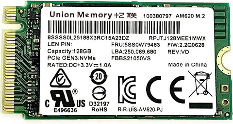 Oydisen Union Memory 128GB M.2 PCI-e NVME Internal Solid State Drive 42mm 2242 Form Factor M Key, OEM Package