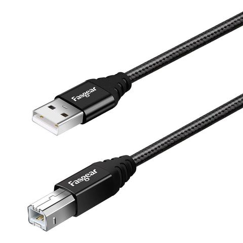 Fasgear USB B 2.0 Printer Cable: USB A to B Scanner Cord USB 2.0 Nylon Braided High-Speed Printer Cable Compatible with HP/Canon/Dell/Brother/Samsung/Lexmark/Epson etc (16.5ft, Black)