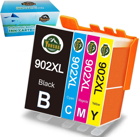 YUUSHA Compatible Ink Cartridge Replacement for HP 902XL 902 XL Ink Cartridge to use with Officejet Pro 6978 6968 6974 6975 6960 Officejet 6951 6954 6956 6958 Printers 4-Pack(BK/C/M/Y)