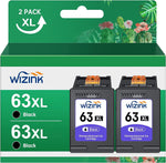 WIZINK 63XL 63 XL Black Higher Yield Ink Cartridges Replacement for HP Ink 63 for Envy 4510 4520 4512 OfficeJet 3830 4650 5200 Deskjet 1112 2132 3630 (2black)