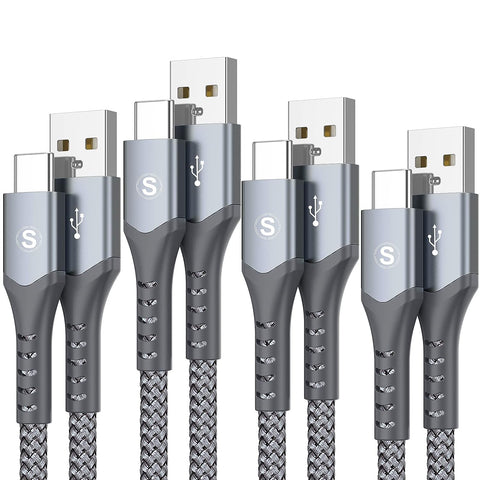 sweguard USB Type C Cable 3.1A Fast Charging [4-Pack 10ft+6.6ft+3.3ft+1ft], USB A to USB-C Charger Braided Cord for Samsung Galaxy S21 S20 S10 S9 S8+,Note 20 10 9 8,A71 A53 A32 A12,LG,Moto&More-Grey