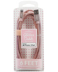 LIQUIPEL Powertek Glitter MFi Certified Charger Compatible for Apple iPhone, iPad, 6ft Cable, Lightning to USB Cable Cord, Fast Charging Lightning Cable (Rose Gold)