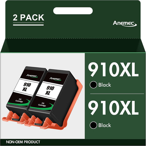 Anemec 910XL Black Ink Cartridges Combo Pack Replacement for HP 910 XL Compatible with OfficeJet Pro 8020 8025 8028 8035 8030 8010 8015 8018 8022 Printer (2 Black)