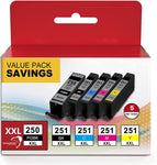 250 251 XXL Ink cartridges for Canon pixma mx922?MG5420, MG5520, MG5522, MG6320, MG6620, IP7220 for Canon 250 & 251 XXL Compatible.(PGBK, Black, Cyan, Magenta, Yellow)