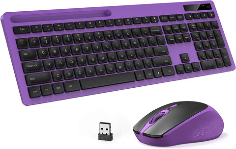 Wireless Keyboard and Mouse Combo - Keyboard with Phone Holder, VIVEFOX 2.4GHz Silent USB Wireless Keyboard Mouse Combo, Full-Size Keyboard and Mouse for Computer, Desktop and Laptop (Purple)