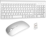 Wireless Keyboard and Mouse, Full Size USB Plug and Play Low Profile Quiet Compact, Mac PC Laptop Tablet Windows Compatible - Bright Gray Silver