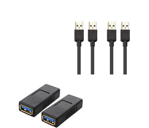 Cable Matters 2-Pack USB 3.0 Cable (USB to USB Cable Male to Male) in Black 6 ft & USB 3.0 Coupler USB Gender Changer