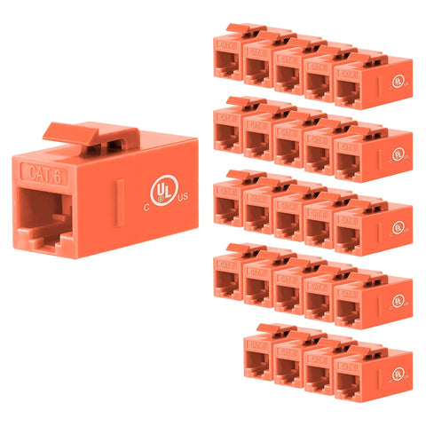 VCE CAT6 Keystone Coupler UL Listed 25-Pack, RJ45 Ethernet Coupler Female to Female UTP for Cat6/Cat5e/Cat5 Cable, Orange…