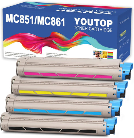 YOUTOP 4PK Toner Cartridge for 44059168 44059167 44059166 44059165 Compatible for OKI MC851 MC851+ MC851CDTN MC851CDXN MC851DN MC861+ MC861cdtn+