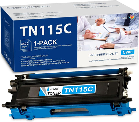 (1-Pack, Cyan) LVE TN115 TN-115 High Yield Toner Cartridge Compatible Replacement for TN-115C TN115C Toner Cartridge uses with DCP-9045CDN DCP-9042CDN HL-4050CDN HL-4070CDW Printer | TN 115 Toner