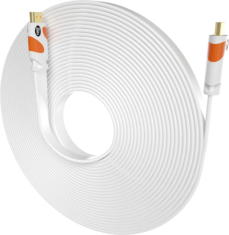 Postta Flat HDMI Cable 40 Feet 4K HDMI2.0 Cable Support 4K(2160P),3D,1080P,Ethernet,Audio Return(White-Orange)