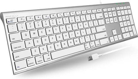 Macally Ultra Slim USB Wired Computer Keyboard - Compatible Apple Keyboard or Windows - Full Size Keyboard with 20 Mac Keyboard Keys - Low Profile Keyboard for iMac Desktop, Macbook Pro/Air