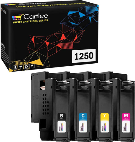 Cartlee 4 pk Compatible High Yield Laser Toner Cartridges Replacement Ink for Dell 1250c 1250 1350cnw 1355cn 1355w 1355cnw C1760nw C1765nf C1765nfw c1760 printer (1 Black, 1 Cyan, 1 Magenta, 1 Yellow)