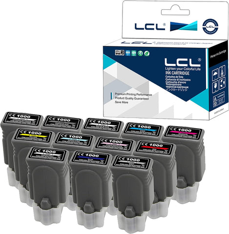 LCL Compatible Ink Cartridge Pigment Replacement for Canon PFI-1000 0545C006 imagePROGRAF PRO-1000(12-Pack MBK PBK C M Y R GY B PGY PC PM CO)