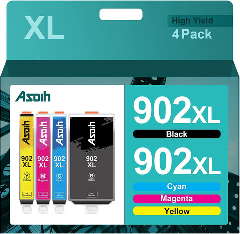 902XL Ink Cartridge Combo Pack Replacement for HP 902 Ink Cartridges Work for HP OfficeJet 6978 6960, HP OfficeJet Pro 6968, 6960, 6970, 6958 Series Printer, 4 Pack 902XL Black and Color