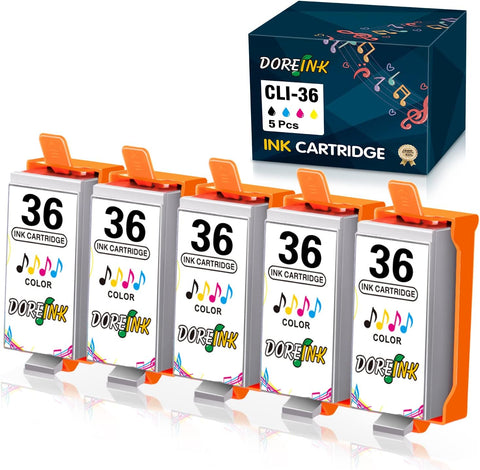 DOREINK Compatible 36 CLI 36 / CLI36 Ink Cartridge Replacement for Canon CLI 36 / CLI36 with Pixma TR150 iP110 iP100 Mini260 Mini320 Printer (5 Pack,5 Tri-Color)