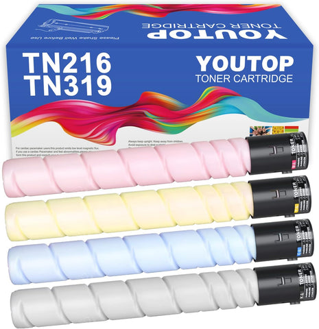 YOUTOP 4PK TN-216 TN-319 TN216 TN319 Toner Cartridge Compatible for Konica Minolta Bizhub C220 C280 C360