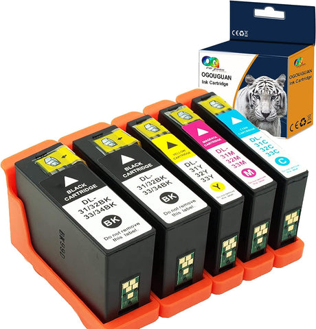 TengSheng Compatible Dell Series 31 32 33 34 Ink Cartridges Replacement for Dell V525w V725w Printer (2BK, 1C, 1M, 1Y)