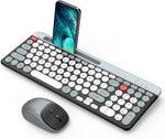 Bluetooth Keyboard and Mouse Wireless,Multi-Device Rechargeable Keyboard and Mouse Combo with Phone Holder (BT 5.0+3.0+2.4GHz) Quiet Ergonomic Compatible with Mac/Windows/iOS/Android (Grey and White)