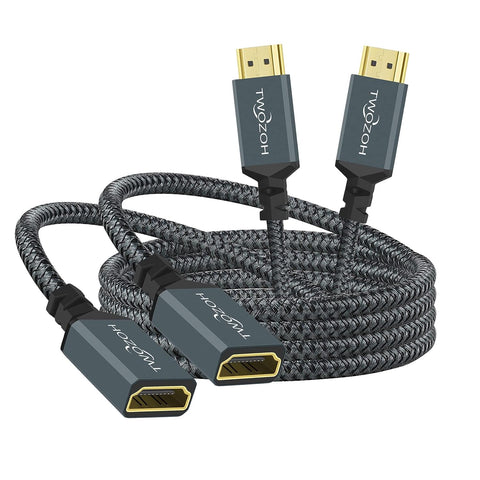 Twozoh HDMI Extension Cable 1.6FT 2 Pack, 4K HDMI Extender Male to Female Cord, Nylon Braided HDMI 2.0 Cable Adapter Support 4K@60Hz 3D HDR