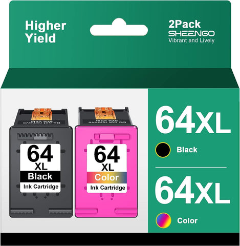 64XL Ink Cartridge Combo Pack High Yield Replacement for HP Ink 64 64 XL for Envy Photo 7858 7855 7155 6255 6252 7120 6232 7158 7164 Envy 7255e 7955e 7958e Tango X Printer (1 Black, 1 Tri-Color)