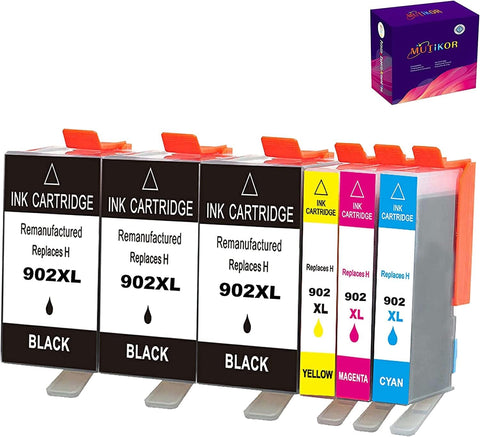 Mutikor Compatible 902XL Ink Cartridge Replacement for 902 XL Ink Use with OfficeJet Pro 6968 6978 6958 6962 6954 6960 6970 6979 6950 6975 (3Black 1Cyan 1Magenta 1Yellow) 6 Pack