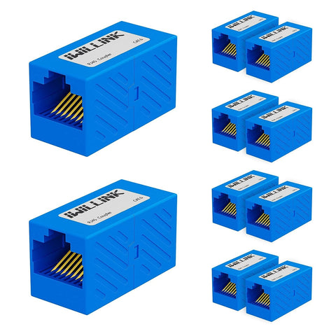 iwillink Cat6 RJ45 Coupler 10-Pack, Inline Ethernet Coupler, Female to Female Ethernet Extender Adapter for Cat7/Cat6/Cat5e/Cat5 Ethernet Cables, Blue