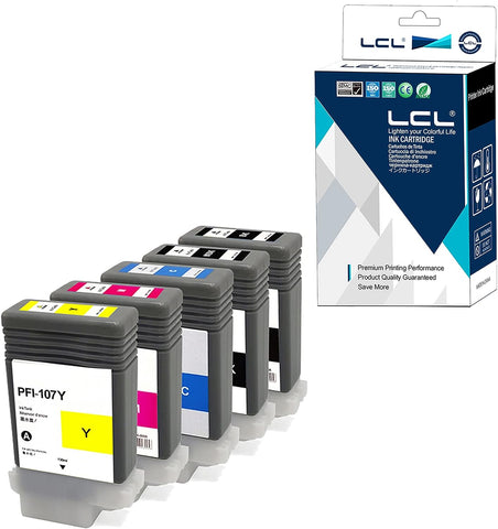 LCL Compatible Ink Cartridge Replacement for Canon PFI107 PFI-107 PFI-107MBK PFI-107BK PFI-107C PFI-107M PFI-107Y 6704B001 6705B001 6706B001 6707B001 6708B001 (5-Pack KCMYMBK)