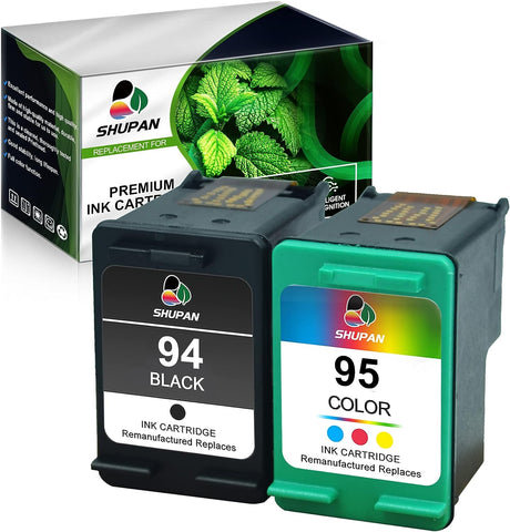 SHUPAN 94 95 Ink Cartridge Combo Pack Replacement for HP 94 95, Ink Cartridge C9354BN C8766WN C8765WN for Officejet 150 100 H470 7210, Deskjet 460 PSC 2355Xi 2610 Printer (1 Black 1 Tri-Color)