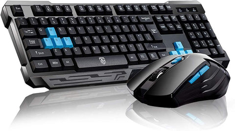 Keyboard Mouse Combos,Soke-Six Waterproof Multimedia 2.4GHz Wireless Gaming Keyboard with USB Cordless Ergonomic Mouse DPI Control For Desktop PC Laptop(Black)