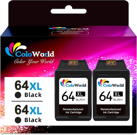 ColoWorld for HP 64XL Black Ink Cartridge for HP64XL Black Compatible for HP Envy Photo 7855 7155 6255 7164 6222 6252 7134 7830 7864 7800 6230 6220 6234 7120 7858 Tango, Inspire 7955e Printer