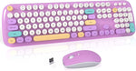 MoMoOne Wireless Keyboard Mouse Combo, Colorful Cute Round Retro Typewriter Keycaps, Full Size Wireless Keyboards Mice Set for PC, MAC, Laptop (Purple Color Mixture)