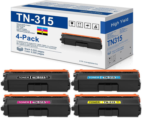 TN315 Toner : 4 Pack Mastertoner Replacement for Brother TN-315 Toner Cartridges HL-4150CDN 4140CW 4570CDW 4570CDWT MFC-9640CDN 9650CDW 9970CDW Printer, Black/Cyan/Magenta/Yellow