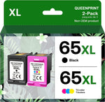 65XL Ink cartridges Black/Color Combo Pack for HP Printer 3755 3700 3752 3772 3720 3723 2600 2655 2640 Envy 5055 5000 5052 5014 5010 5070 (Black, Tri-Color)