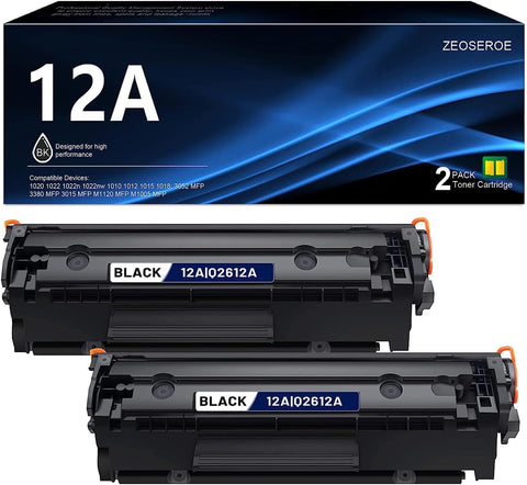 12A Toner Black Compatible ZEOSE- Q2612A Toner Cartridge Replacement for 12A Q2612A M1120 MFP M1005 MFP; M1319f 1020 Plus Printer-2-Pack